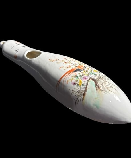 時代物 中国陶器 一輪挿し 鶯 壁掛け 中国雑貨 鳥 花瓶 フラワーベース 色絵 陶磁器 骨董品 アンティーク