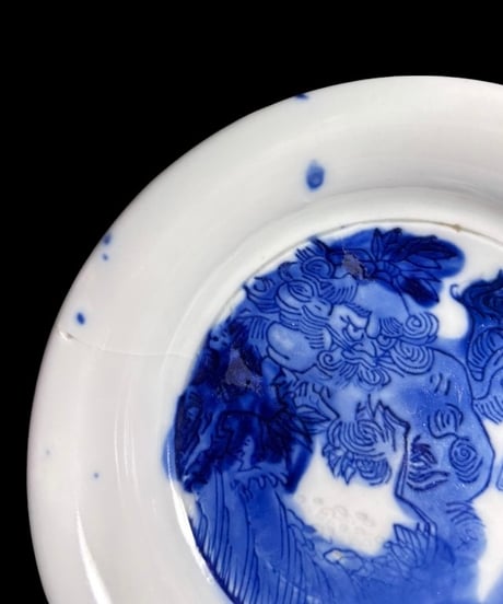 【5客セット】古伊万里 染付 印判 小皿 唐獅子牡丹図 丸皿 豆皿 時代物 和食器 骨董品 アンティーク