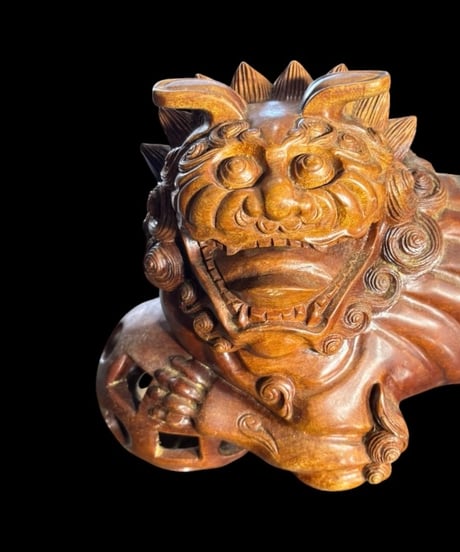 木彫 唐獅子 阿吽 玉乗り 獅子舞 魔除け 置物 コレクション オブジェ 古美術 骨董品 アンティーク