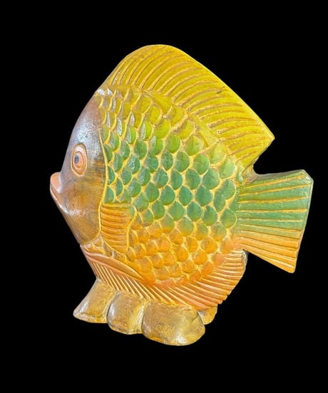 木彫 熱帯魚 グラデーション 一刀彫 魚 置物 木工芸 インテリア オブジェ 彫刻 骨董品 アンティーク