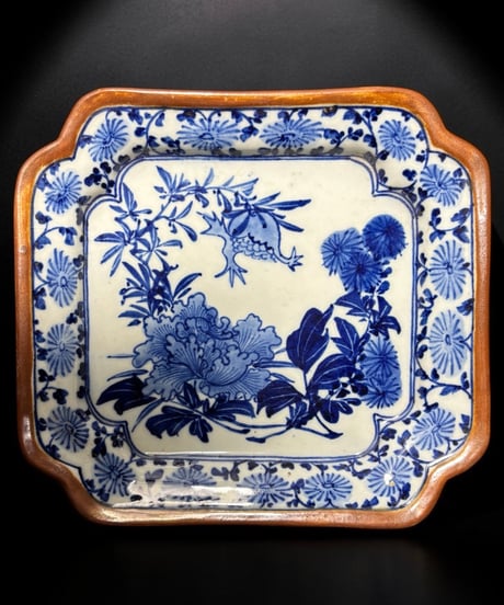 古伊万里 八角絵皿 染付 草花文図 年代物 八角皿 角皿 平皿 盛り皿 飾皿 伊万里 和食器 骨董品 アンティーク