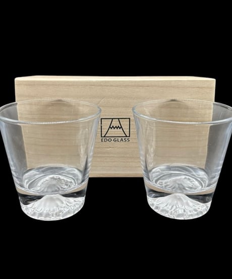 EDO GLASS 富士山 ロックグラス 江戸グラス ペア 共箱 クリスタル 硝子 伝統工芸 古美術 レトロ アンティーク