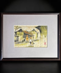 水彩画 風景図 在銘 作家物 額装 アジアン 風景 壁掛 絵画 アート 美術 雑貨 インテリア アンティーク コレクション