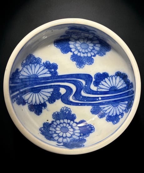 明治期 古伊万里 菊流水紋様 浅鉢 印判 丸皿 盛り鉢 古美術 時代物 和食器 骨董品 アンティーク