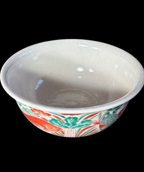 中国美術 大鉢 魚藻文図 赤絵 鯉 菓子鉢 色絵 中国 飾皿 和食器 陶磁器 時代物 骨董品 アンティーク