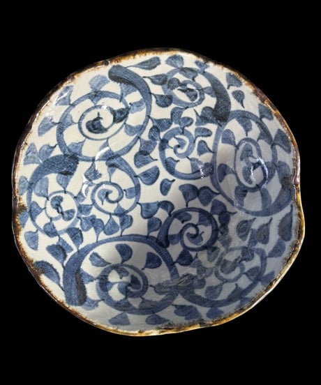 蔵出し 美濃焼 染付 大鉢 唐草模様 菓子器 三ッ脚 鉢 時代物 和食器 陶芸 骨董品 アンティーク