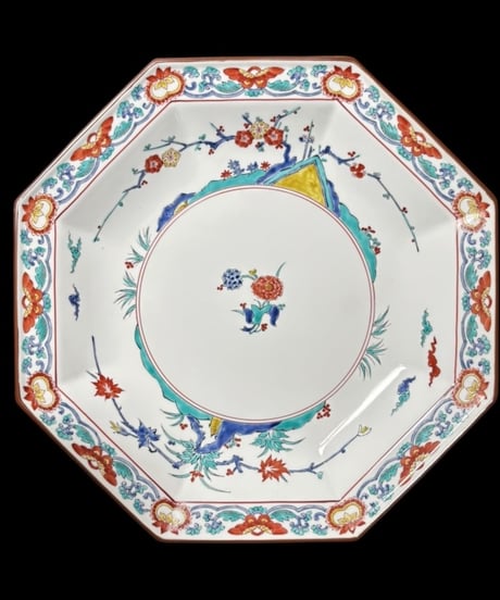 有田焼 弥左衛門 錦岩梅八角 鉢 作家物 絵皿 染錦 共箱 年代物 八角皿 角皿 飾皿 古伊万里 和食器 骨董品 アンティーク