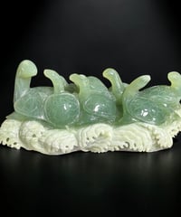 中国美術 翡翠 亀 親子 オブジェ 天然石 縁起物 長寿 健康 美術品 インテリア 置物 工芸品 骨董品 アンティーク