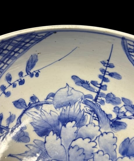 江戸後期 古伊万里 染付 大鉢 花籠図 丸鉢 盛り鉢 飾皿 古美術 時代物 和食器 骨董品 アンティーク