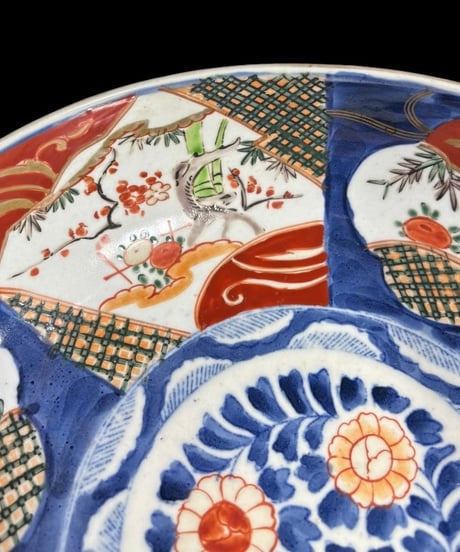 明治期 古伊万里 大鉢 松竹梅草花文図 窓絵 色絵 鉢 取り皿 飾り皿 陶器 時代物 骨董品 アンティーク