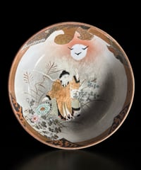 明治時代 九谷製 菊人物草花文図 金彩 色絵 丸皿 九谷焼 盛り皿 飾皿 古美術 和食器 骨董品 アンティーク