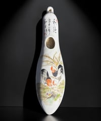 時代物 中国陶器 一輪挿し 鶏 壁掛け 中国雑貨 にわとり 花瓶 フラワーベース 色絵 陶磁器 骨董品 アンティーク