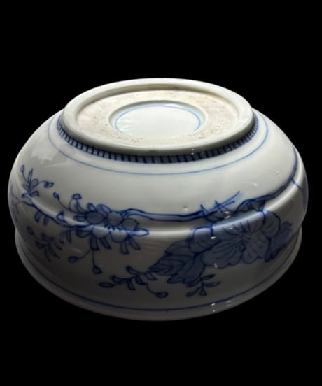 江戸後期 古伊万里 染付 大鉢 牡丹草花文図 丸鉢 盛り鉢 飾皿 古美術 時代物 和食器 骨董品 アンティーク