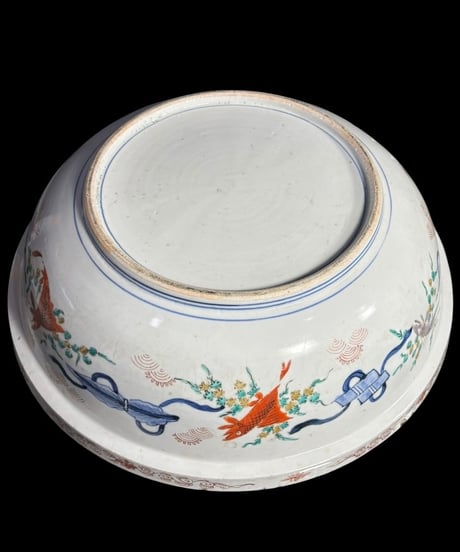 江戸期 古伊万里 大鉢 山水風景文図 錦手 色絵 鉢 取り皿 飾り皿 陶器 時代物 骨董品 アンティーク