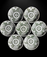 【7客セット】明治期 古伊万里 印判 染付 桜文様 小皿 丸皿 古美術 和食器 時代物 骨董品 アンティーク