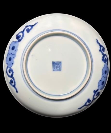 明治-大正 古伊万里 染付 角福 雲龍文 梅 丸皿 飾皿 古伊万里 古美術 時代物 和食器 骨董品 アンティーク
