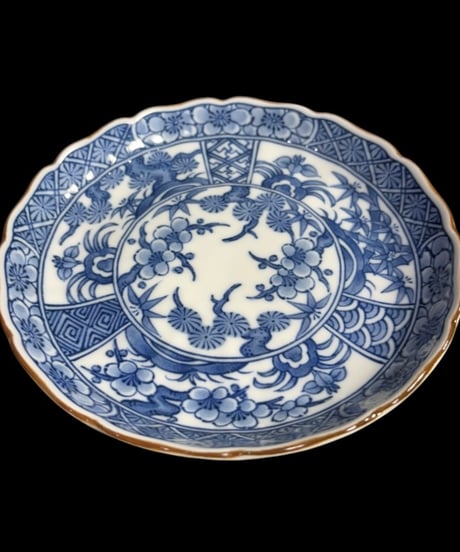 【5客セット】有田焼 光窯 染付 輪花皿 小皿 松竹梅 吉祥文 丸皿 時代物 和食器 陶芸 骨董品 アンティーク