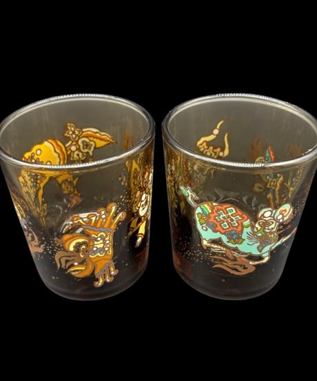 【2客セット】 非売品 Shin Lu Chu 杏露酒 チャイナグラス 星空 ロックグラス 昭和 レトロ 工芸品 アンティーク