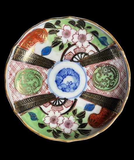 【5客セット】 明治期 古伊万里 金彩 色絵 松竹梅 小皿 染錦 丸皿 和食器 陶器 時代物 骨董品 アンティーク