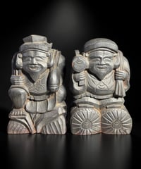 【2体セット】 江戸期 木彫 大黒天 恵比寿 七福神 木製 大黒様 恵比寿様 開運 縁起物 彫刻 古美術 インテリア 置物 オブジェ アンティーク