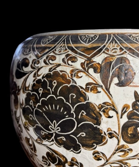 中国古玩 大壺 牡丹文図 中国雑貨 花瓶 花入れ 丸壺 花器 陶器 中国 古美術 時代物 骨董品 アンティーク