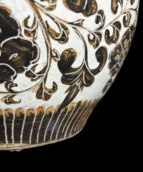 中国古玩 大壺 牡丹文図 中国雑貨 花瓶 花入れ 丸壺 花器 陶器 中国 古美術 時代物 骨董品 アンティーク