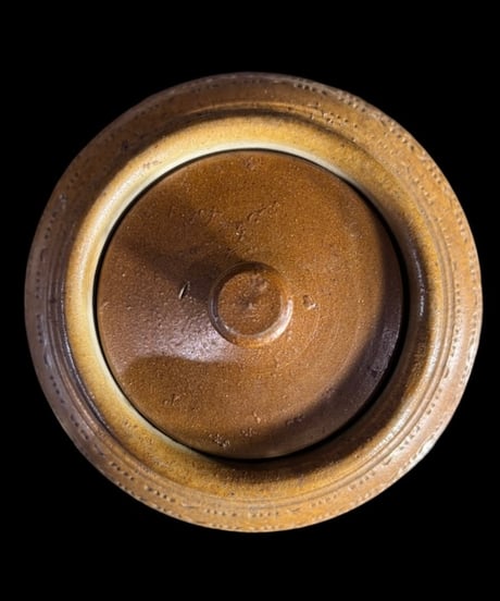 小鹿田焼 蓋付き壺 飴釉 茶壺 花瓶 丸壺 花器 陶器 古美術 時代物 骨董品 アンティーク