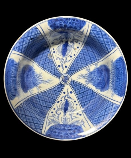 江戸後期 古伊万里 染付 大鉢 草花文図 深鉢 鉢 盛り皿 古美術 時代物 和食器 骨董品 アンティーク