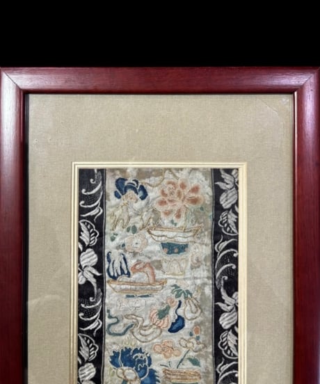 中国美術 清代 民国 シルク 額装 刺繍 草花 額 壁掛 絵画 雑貨 インテリア アンティーク コレクション