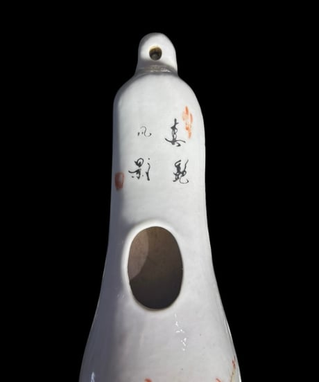 時代物 中国陶器 一輪挿し 鶯 壁掛け 中国雑貨 鳥 花瓶 フラワーベース 色絵 陶磁器 骨董品 アンティーク