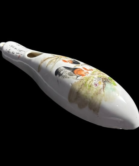 時代物 中国陶器 一輪挿し 鶏 壁掛け 中国雑貨 にわとり 花瓶 フラワーベース 色絵 陶磁器 骨董品 アンティーク