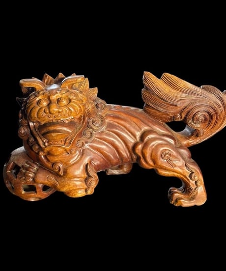 木彫 唐獅子 阿吽 玉乗り 獅子舞 魔除け 置物 コレクション オブジェ 古美術 骨董品 アンティーク