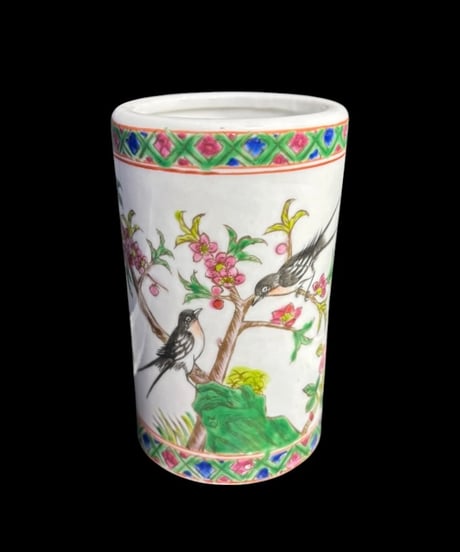 同治年製 粉彩 筆筒 花鳥文 中国雑貨 色絵 花瓶 花入れ 丸壺 花器 陶器 中国 古美術 骨董品 アンティーク
