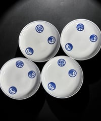 【4客セット】 江戸期 古伊万里 染付 丸紋 小皿 丸皿 銘々皿 和食器 陶器 時代物 骨董品 アンティーク