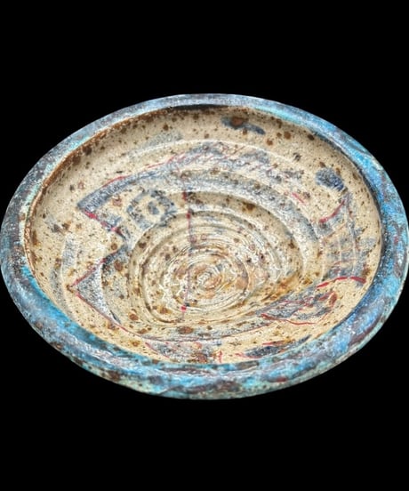蔵出し 手描き 魚文 丸皿 飾皿 焼物 陶芸 時代物 和食器 作家物 骨董品 アンティーク