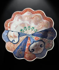 明治期 冨貴長春 古伊万里 輪花鉢 龍草花文図 金彩 色絵 鉢 飾皿 陶器 時代物 骨董品 アンティーク