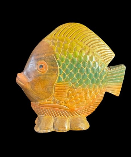 木彫 熱帯魚 グラデーション 一刀彫 魚 置物 木工芸 インテリア オブジェ 彫刻 骨董品 アンティーク