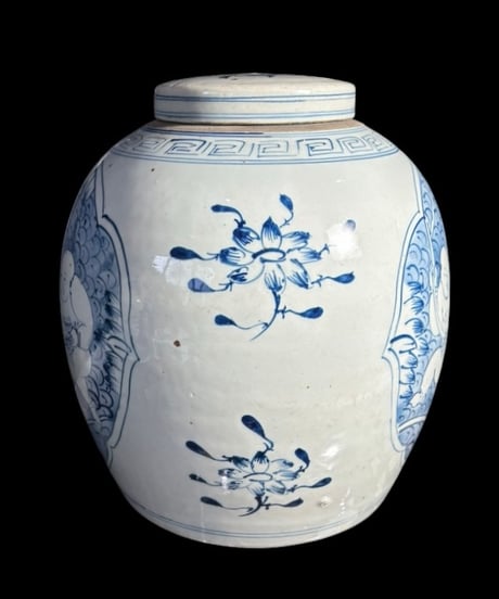 中国磁器 染付 蓋付き壺 青花人物文図 花入れ 花器 丸壺 陶器 中国 古美術 骨董品 アンティーク