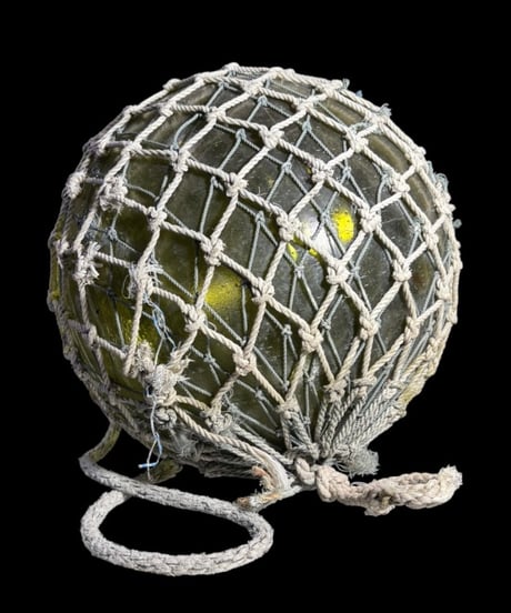 ヴィンテージ ガラス 浮き玉 漁具 大型 縄付き インテリア 置物 オブジェ レトロ 骨董品 アンティーク