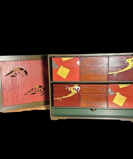 薩摩 二段重 漆塗 色絵 金彩 蒔絵 和 重箱 共箱 時代物 古美術 和食器 昭和 レトロ 骨董品 アンティーク