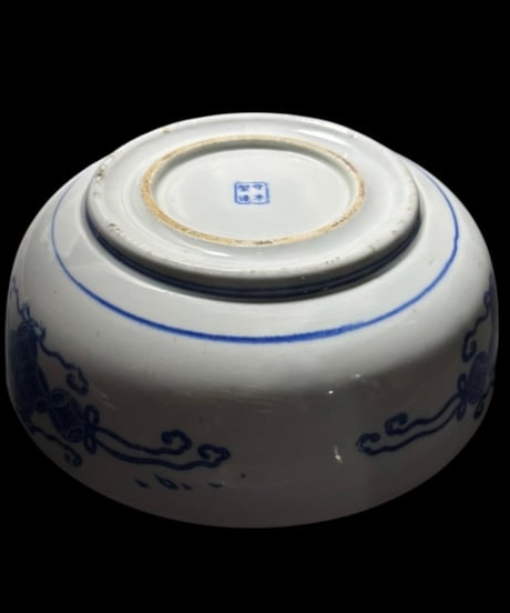 守本製造 古伊万里 染付 大鉢 鯉草文様 印判 盛り皿 鉢 飾皿 古伊万里 古美術 時代物 和食器 骨董品 アンティーク