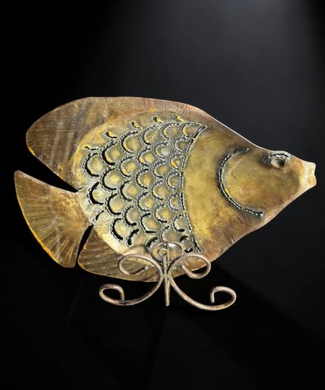金属工芸 キャンドルホルダー 銅製 熱帯魚 蝋燭台 魚 灯火台 置物 インテリア オブジェ 骨董品 アンティーク