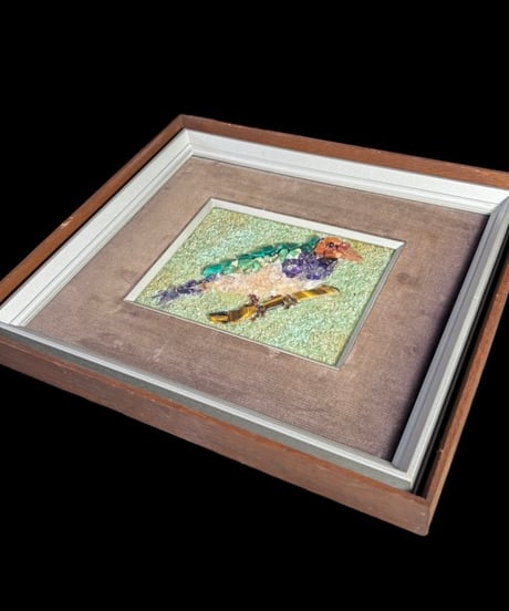 宝石画 鳥 天然石 貴石画 石細工 ストーンアート 壁掛 絵画 アート 雑貨 インテリア アンティーク コレクション