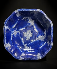 明治期 古伊万里 ベロ藍 輪花鉢 染付 花柄 鉢 取り皿 飾り皿 陶器 時代物 骨董品 アンティーク