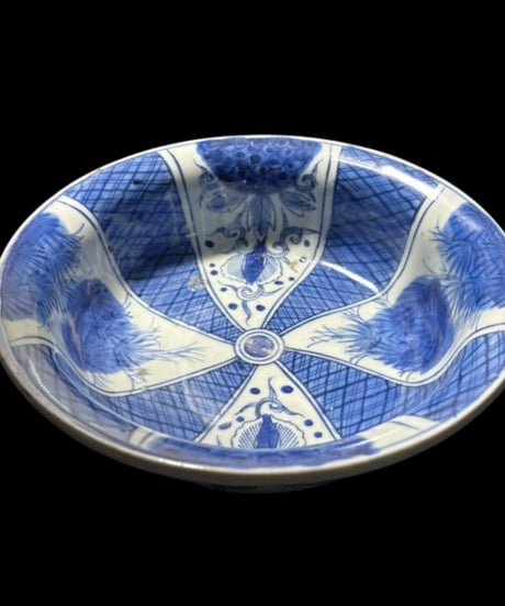江戸後期 古伊万里 染付 大鉢 草花文図 深鉢 鉢 盛り皿 古美術 時代物 和食器 骨董品 アンティーク