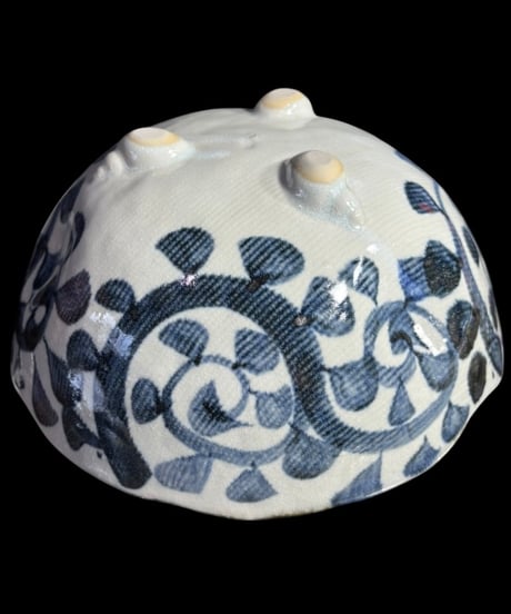 蔵出し 美濃焼 染付 大鉢 唐草模様 菓子器 三ッ脚 鉢 時代物 和食器 陶芸 骨董品 アンティーク