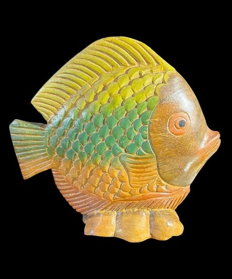 木彫 熱帯魚 グラデーション 一刀彫 魚 置物 木工芸 インテリア オブジェ 彫刻 骨董品 アンティーク