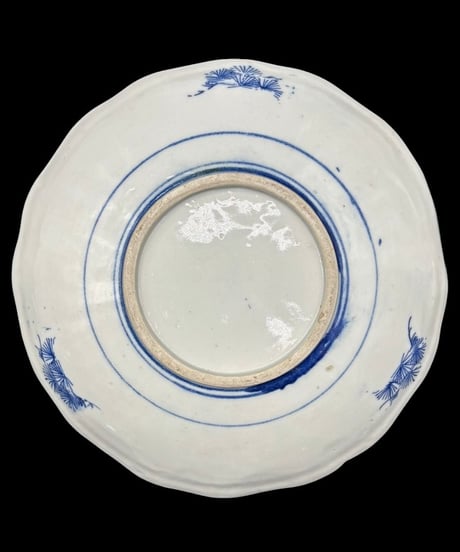 【2枚セット】 明治後期 銅版 染付 浦島太郎 輪花皿 印判 時代物 陶器 骨董品 アンティーク