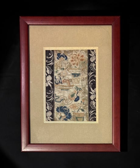 中国美術 清代 民国 シルク 額装 刺繍 草花 額 壁掛 絵画 雑貨 インテリア アンティーク コレクション