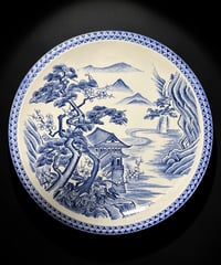 古伊万里 染付 絵皿 松竹梅山水風景図 大皿 青白磁 丸皿 プレート 盛り皿 飾皿 和食器 骨董品 アンティーク